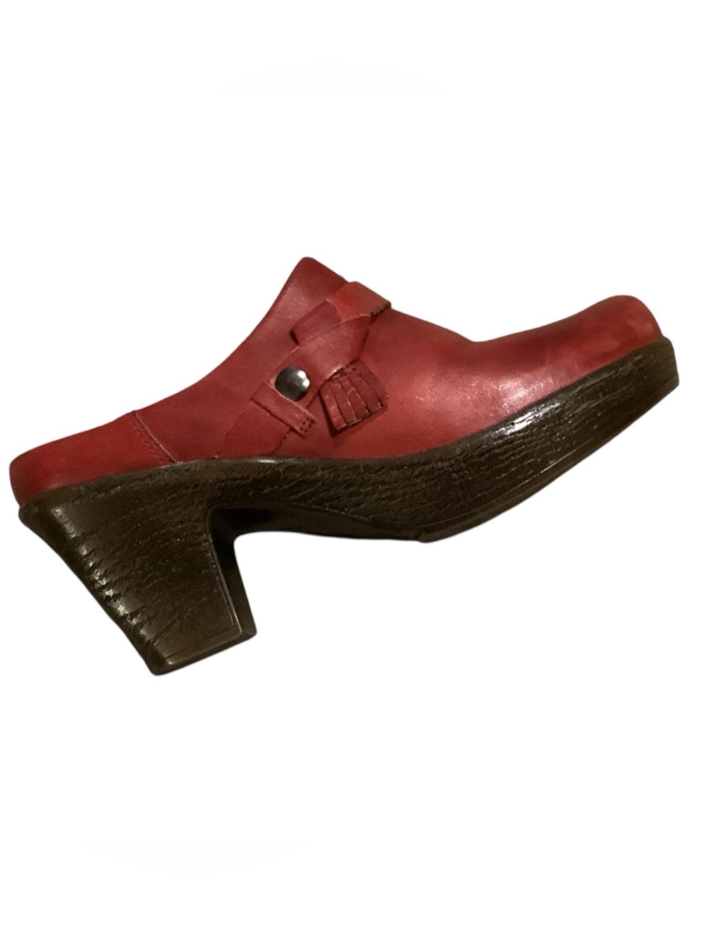 Kravings Red Leather Heeled Mule with Tassel Accent